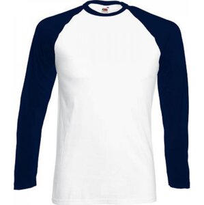 Fruit of the Loom Pánské tričko Baseball s dlouhým rukávem, 165 g/m Barva: bílá - modrá námořní tmavá, Velikost: 3XL F296