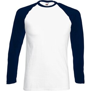 Fruit of the Loom Pánské tričko Baseball s dlouhým rukávem, 165 g/m Barva: bílá - modrá námořní tmavá, Velikost: L F296