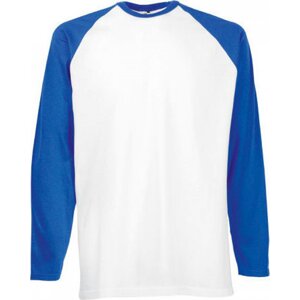 Fruit of the Loom Pánské tričko Baseball s dlouhým rukávem, 165 g/m Barva: bílá - modrá královská, Velikost: 3XL F296