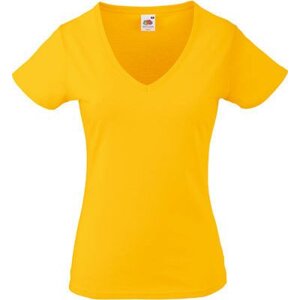Dámské bavlněné tričko Fruit of the Loom s hlubokým výstřihem do V Barva: Žlutá slunečnicová, Velikost: M F271N