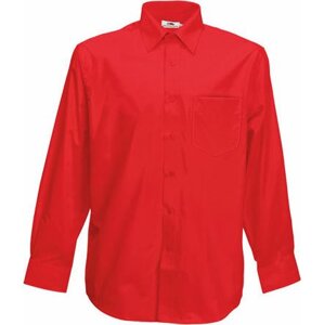 Pánská košile Poplin dlouhý rukáv Fruit of the Loom, 55% bavlna Barva: Červená, Velikost: 3XL F602