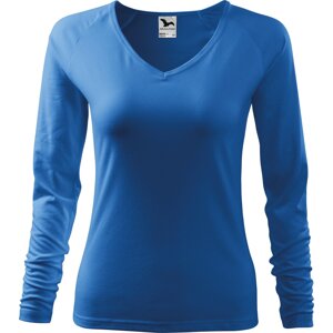 MALFINI® Dámské přiléhavé tričko Elagance do véčka s dlouhým rukávem Barva: modrá azurová, Velikost: XXL