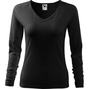 MALFINI® Dámské přiléhavé tričko Elagance do véčka s dlouhým rukávem Barva: Černá, Velikost: S