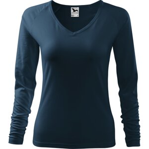 MALFINI® Dámské přiléhavé tričko Elagance do véčka s dlouhým rukávem Barva: modrá námořní, Velikost: XXL