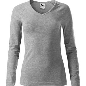 MALFINI® Dámské přiléhavé tričko Elagance do véčka s dlouhým rukávem Barva: Šedý melír tmavý, Velikost: L