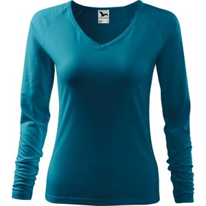 MALFINI® Dámské přiléhavé tričko Elagance do véčka s dlouhým rukávem Barva: modrá tyrkysová tmavá, Velikost: XXL