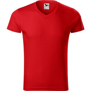 MALFINI® Pánské vypasované bavlněné slim-fit tričko do véčka Barva: Červená, Velikost: XXL