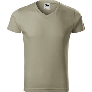 MALFINI® Pánské vypasované bavlněné slim-fit tričko do véčka Barva: zelená khaki světlá, Velikost: M