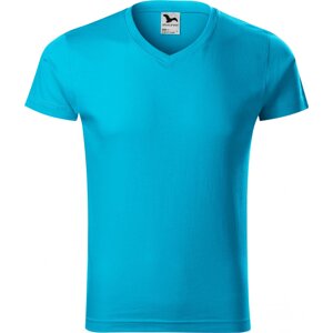 MALFINI® Pánské vypasované bavlněné slim-fit tričko do véčka Barva: Tyrkysová, Velikost: XXL