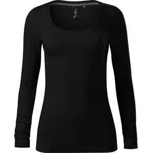 MALFINI Premium® Dámské strečové triko Brave s hlubším kulatým výstřihem, dlouhý rukáv Barva: Černá, Velikost: L