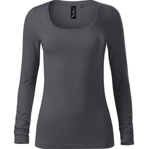 MALFINI Premium® Dámské strečové triko Brave s hlubším kulatým výstřihem, dlouhý rukáv Barva: šedá antracitová, Velikost: L