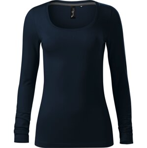 MALFINI Premium® Dámské strečové triko Brave s hlubším kulatým výstřihem, dlouhý rukáv Barva: modrá námořní, Velikost: XS