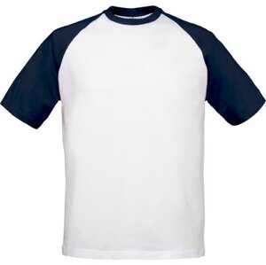 Pánské baseballové tričko s krátkým rukávem B&C 185 g/m Barva: bílá - modrá námořní, Velikost: L BCTU020