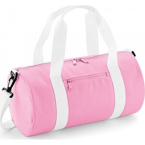 BagBase Mini válcovitá taška s váčkovou kapsou na zip 12 l Barva: růžová - bílá, Velikost: 40 x 20 x 20 cm BG140S
