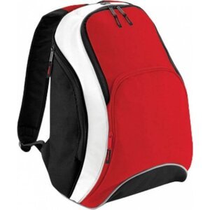 BagBase Trojbarevný městský batoh se vstupem pro sluchátka 21 l Barva: červená - černá - bílá, Velikost: 32 x 45 x 23 cm BG571