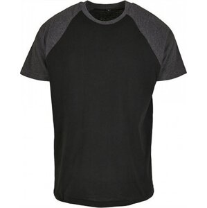 Pevné raglanové kontrastní tričko krátký rukáv Barva: černá - šedá uhlová melír, Velikost: 3XL BY007