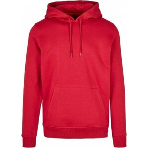 Teplá mikina Build Your Brand s kapucí a kapsama, 70% bavlna Barva: červená tmavá, Velikost: XS BY011
