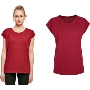 Build Your Brand Prodloužené splývavé tričko s ohrnutými rukávy Barva: Červená vínová, Velikost: XS BY021