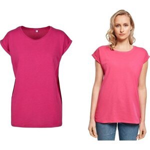Build Your Brand Prodloužené splývavé tričko s ohrnutými rukávy Barva: růžová hibiskus, Velikost: 5XL BY021