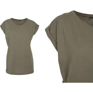Build Your Brand Prodloužené splývavé tričko s ohrnutými rukávy Barva: zelená olivová, Velikost: 3XL BY021
