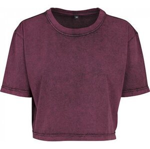 Build Your Brand Dámské tričko do pasu v sepraném vzhledu se spadlými rukávy Barva: červená lesní plody - černá, Velikost: L BY054