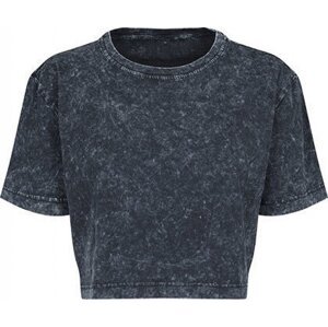 Build Your Brand Dámské tričko do pasu v sepraném vzhledu se spadlými rukávy Barva: šedá tmavá - bílá, Velikost: XS BY054