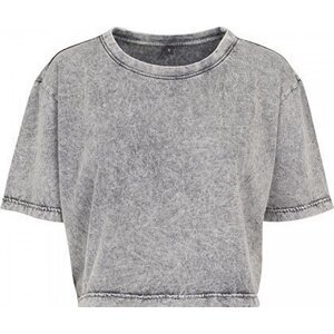 Build Your Brand Dámské tričko do pasu v sepraném vzhledu se spadlými rukávy Barva: šedá - černá, Velikost: XL BY054