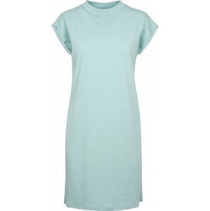 Build Your Brand Pevné bavlněné šaty s ohnutými rukávky a se stojáčkem 200 g/m Barva: modrá mátová, Velikost: M BY101
