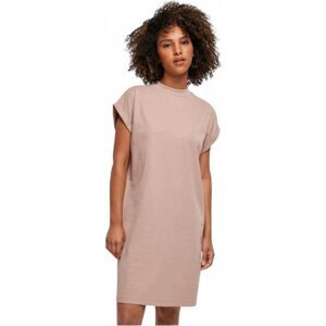 Build Your Brand Pevné bavlněné šaty s ohnutými rukávky a se stojáčkem 200 g/m Barva: Růžová bledá, Velikost: L BY101