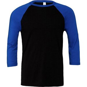 Bella+Canvas Baseballové unisex triko se 3/4 kontrastními rukávy Barva: černá -  modrá královská, Velikost: XS CV3200