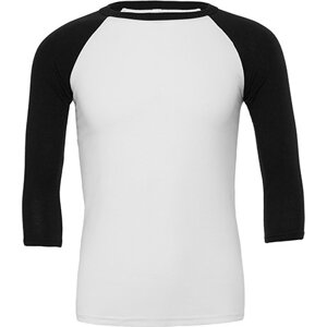 Bella+Canvas Baseballové unisex triko se 3/4 kontrastními rukávy Barva: bílá - černá, Velikost: XL CV3200