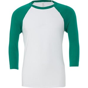 Bella+Canvas Baseballové unisex triko se 3/4 kontrastními rukávy Barva: bílá - zelená výrazná, Velikost: L CV3200