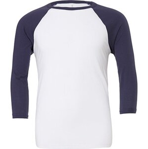 Bella+Canvas Baseballové unisex triko se 3/4 kontrastními rukávy Barva: bílá - modrá námořní, Velikost: L CV3200