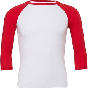 Bella+Canvas Baseballové unisex triko se 3/4 kontrastními rukávy Barva: bílá - červená, Velikost: XL CV3200
