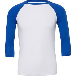 Bella+Canvas Baseballové unisex triko se 3/4 kontrastními rukávy Barva: bílá - modrá královská, Velikost: L CV3200