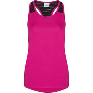 Just Cool Prodloužené dívčí funkční tílko na cvičení či sport Barva: růžová sytá -  černá, Velikost: L JC027