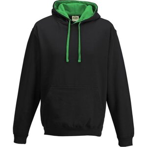Just Hoods Unisex týmová kontrastní klokánka s kapucí Barva: černá - zelená výrazná, Velikost: XL JH003