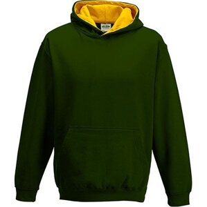 Dětská kontrastní týmová klokánka - Just Hoods Barva: zelená lesní zelená - zlatá, Velikost: 9/11 (L) JH003K