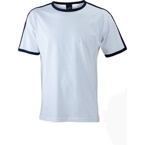 James & Nicholson Pánské tričko Flag-T s kontrastními lemy, 165 g/m Barva: bílá - modrá námořní, Velikost: XL JN017