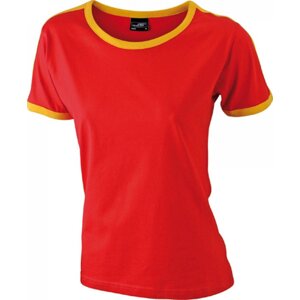 James & Nicholson Dámské tričko s kontrastními lemy Flag-T, 165g/m Barva: červená - zlatá, Velikost: M JN018