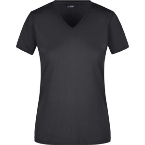 James & Nicholson Dámské bavlněné slim-fit tričko do véčka Barva: Černá, Velikost: L JN972