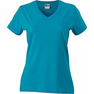James & Nicholson Dámské bavlněné slim-fit tričko do véčka Barva: modrá azurová, Velikost: L JN972