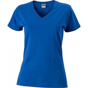 James & Nicholson Dámské bavlněné slim-fit tričko do véčka Barva: modrá kobaltová, Velikost: L JN972