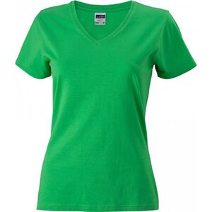 James & Nicholson Dámské bavlněné slim-fit tričko do véčka Barva: Zelená, Velikost: L JN972