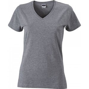 James & Nicholson Dámské bavlněné slim-fit tričko do véčka Barva: šedá  melír, Velikost: L JN972