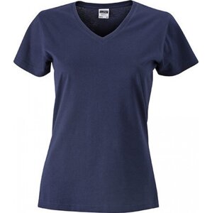 James & Nicholson Dámské bavlněné slim-fit tričko do véčka Barva: modrá námořní, Velikost: XL JN972