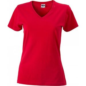 James & Nicholson Dámské bavlněné slim-fit tričko do véčka Barva: Červená, Velikost: L JN972