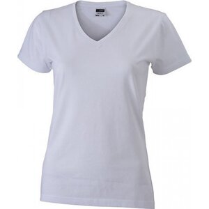 James & Nicholson Dámské bavlněné slim-fit tričko do véčka Barva: Bílá, Velikost: XL JN972