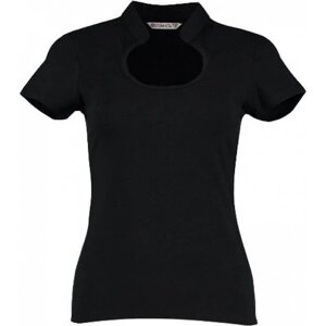 Kustom Kit Přiléhavé dámské tričko s výstřihem ve tvaru klíčové dírky Barva: Černá, Velikost: L (16/18) K755