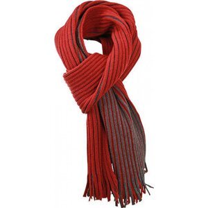 Myrtle beach Atraktivní pletená šála s bohatými třásněmi Barva: tmavá červená - šedá tmavá, Velikost: 180 x 21 cm MB7989